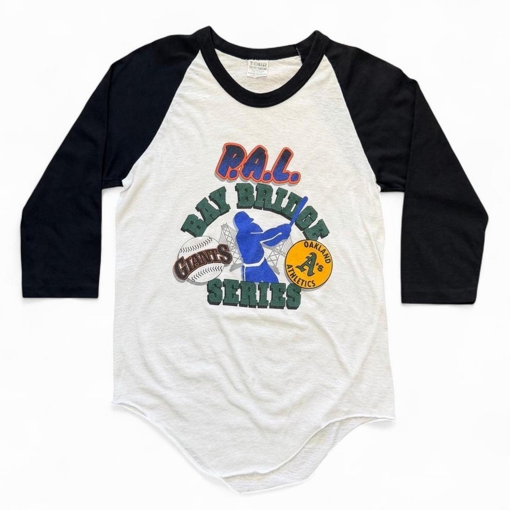 Vintage 80s Oakland Athletics NY Giants Bay Bridge Series MLB Baseball Raglan